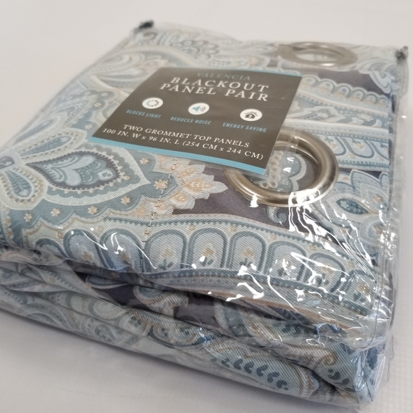 Valencia Other - Valencia Blackout Panel Pair Grommet Top Paisley Blocks Light Noise 100"x96" NWT